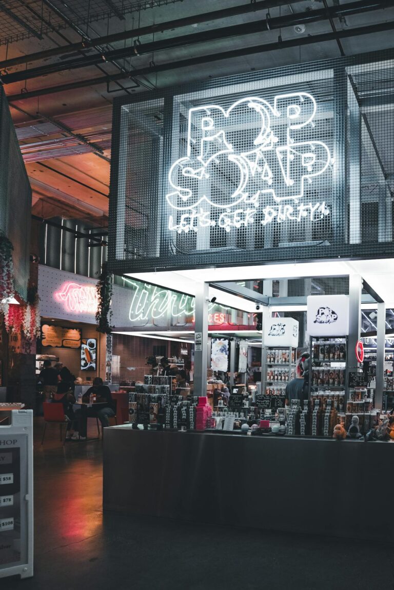 Neon over Counter in Food Bar at Night